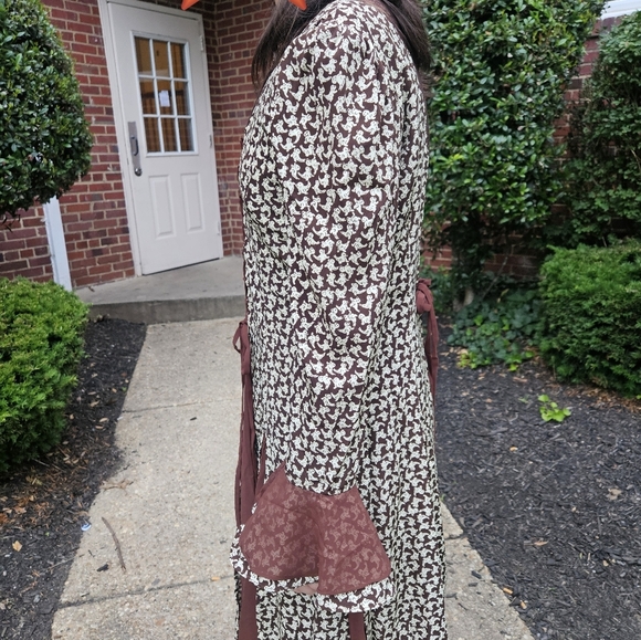 Women's Unbranded Brown and Cream Lace-Up Dress Size S Vintage  Shoulder Pad 70S - Picture 5 of 11